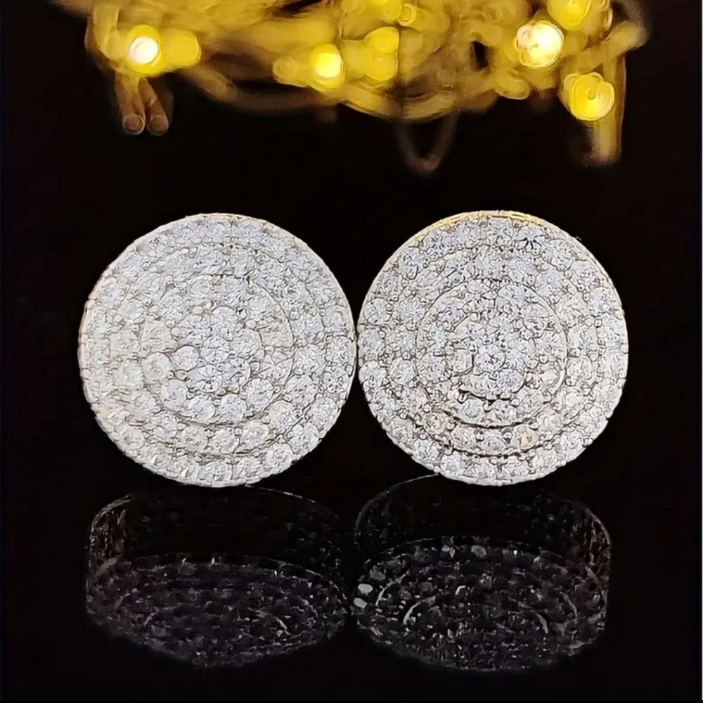 Round Pavé Cluster Stud Earrings - Simulated Diamonds